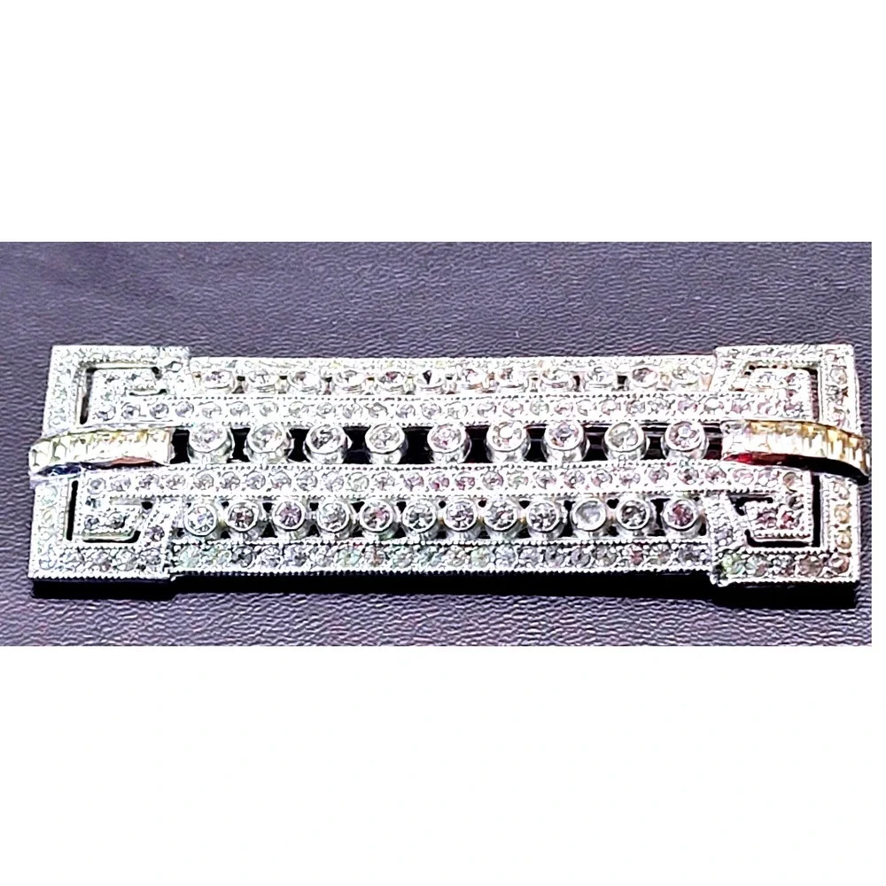Unbranded Art Deco Bar Brooch Women OS Silver Rhinestone Good Vintage Geometric